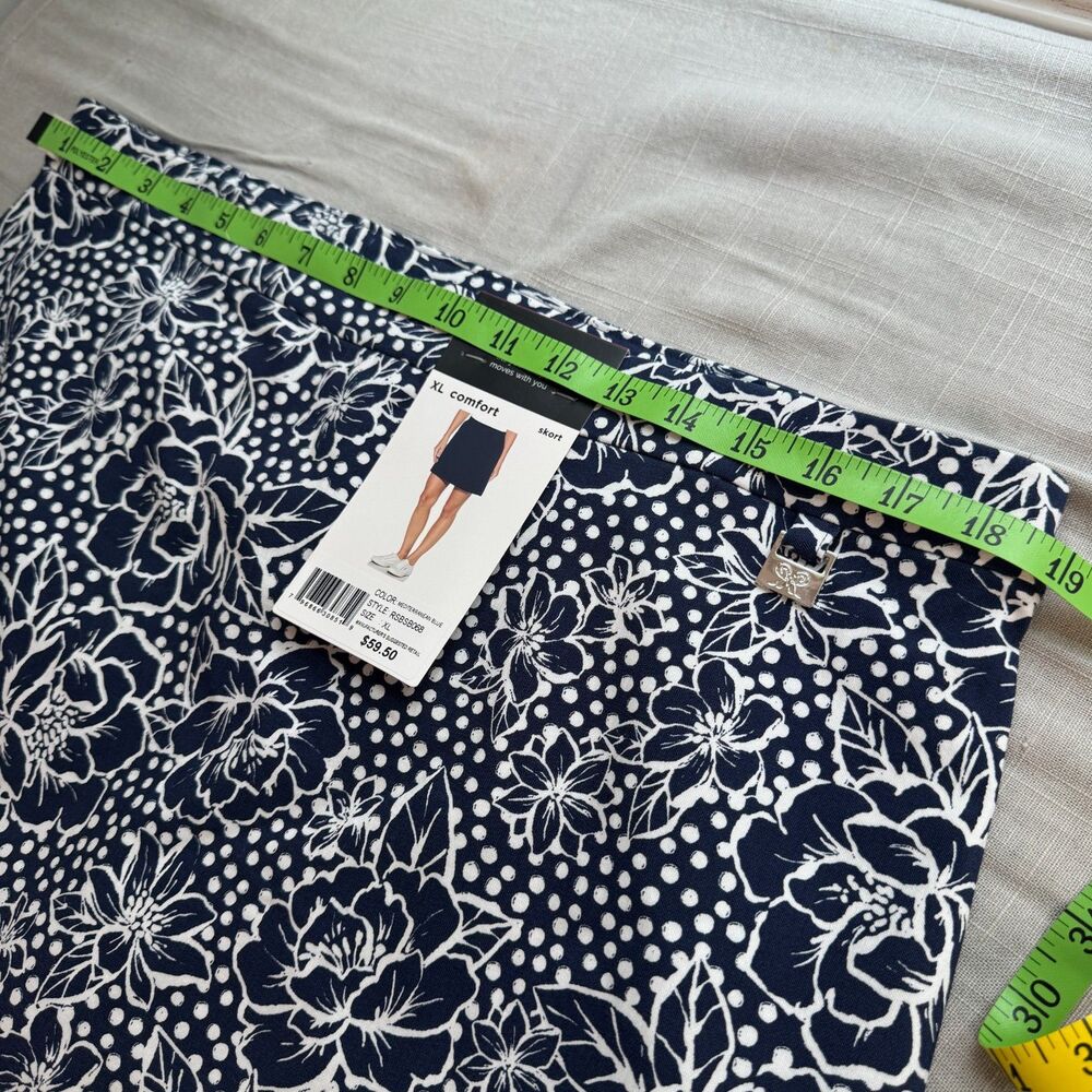 Rafaella Skort Women's XL Navy White Floral Stretch Pull On NWT $59.50 - Picture 4 of 9